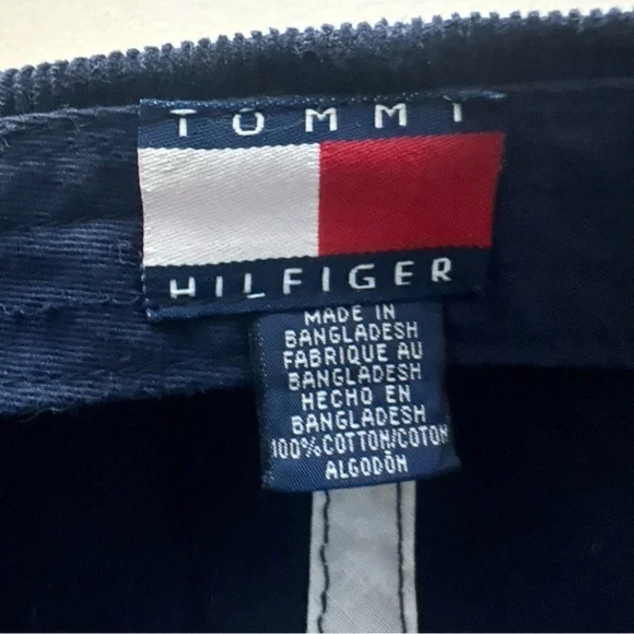 Vintage Tommy Hilfiger Surf Blue Corduroy Hat Embroidered Logo Leather Strapback - Picture 16 of 16